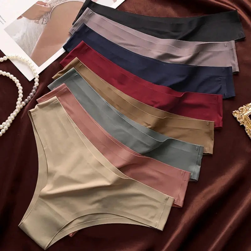 Seamless Brazilian panties set, 4-piece, assorted colors, low-rise bikini briefs in smooth ice-silk fabric
