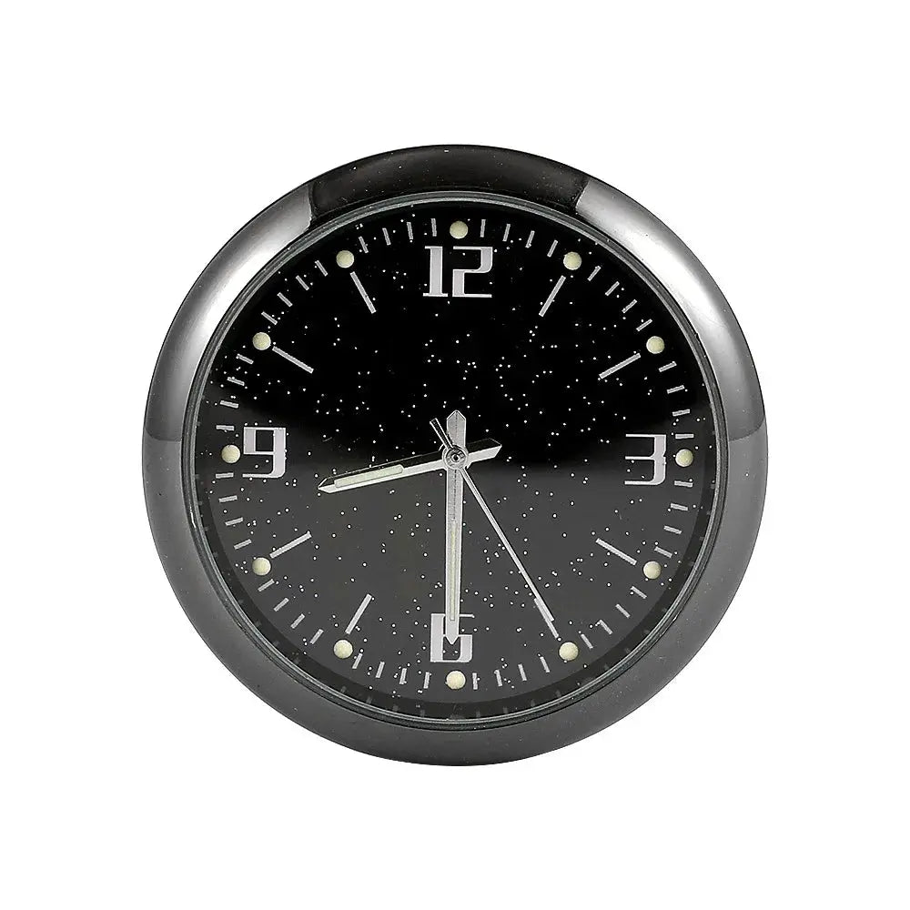 Car clock luminous round interior ornament with silver bezel and black dial
