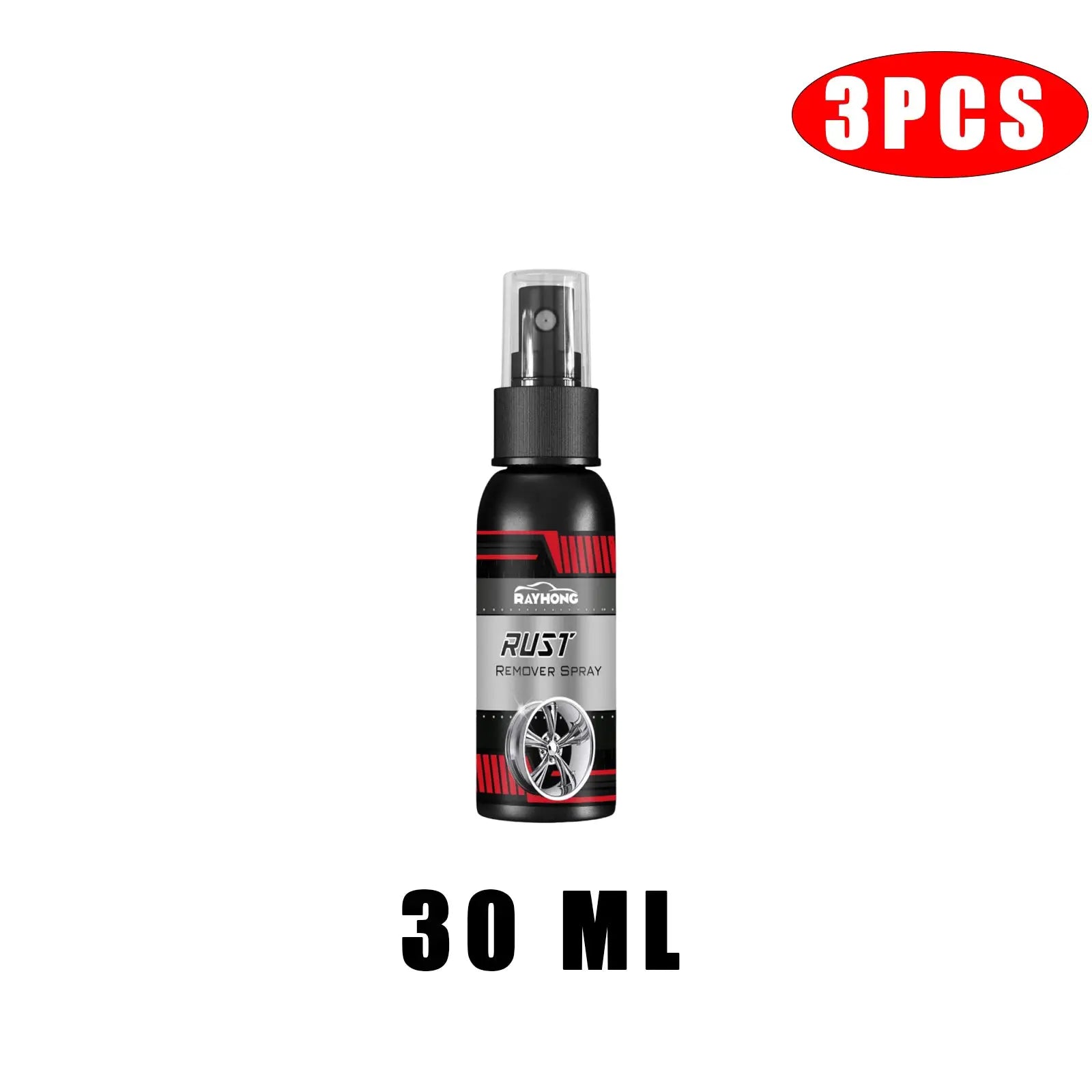 Rust remover spray bottle by Rayhong for car wheels and metal surfaces, 30 ml, 3-pack