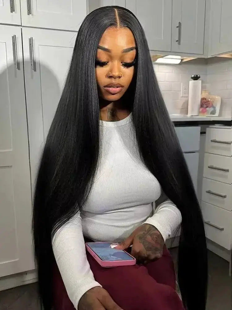 MissBlue Raw 200 Density Indian Hair 32 34 Inch 13x6 HD Lace Front Wig Bone Straight Glueless Closure