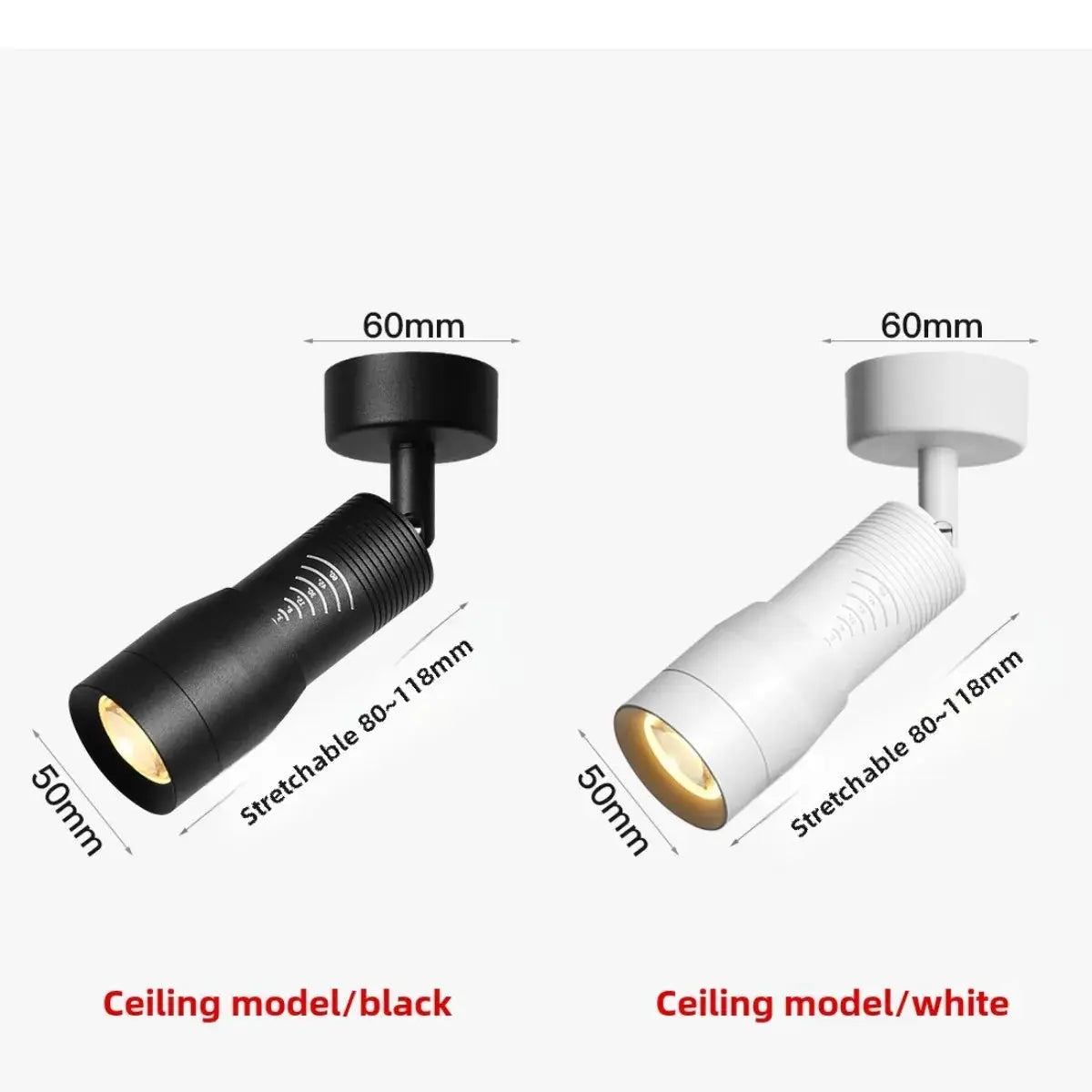 LED ceiling spotlights 2-pack by Simples Market, black & white, 7W, adjustable 5°–60°, zoomable, surface-mounted