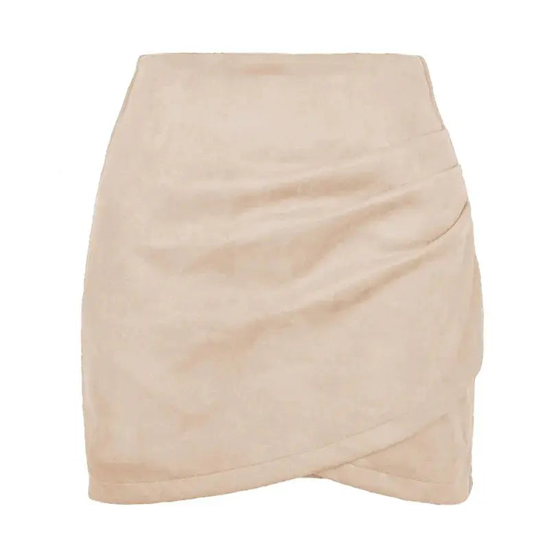 Simples Market beige suede mini skirt with high-waist wrap and irregular hem