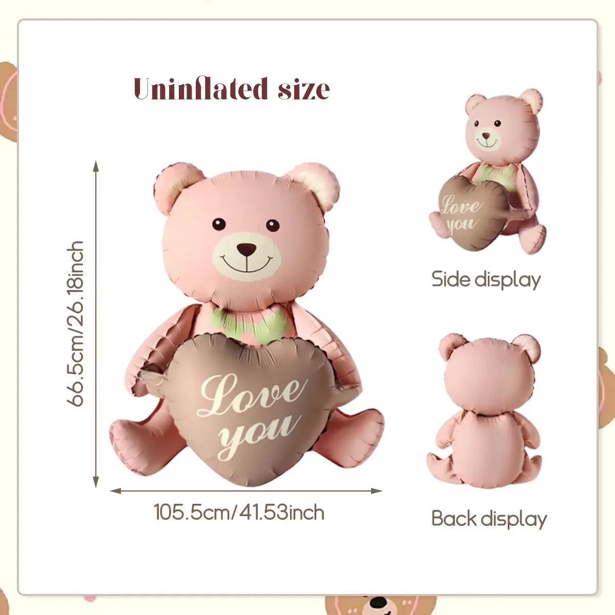 3D Lying Cartoon Matte Heart Bear Aluminum Film Balloon For Birthday Party Valentines Day Baby Shower Decor