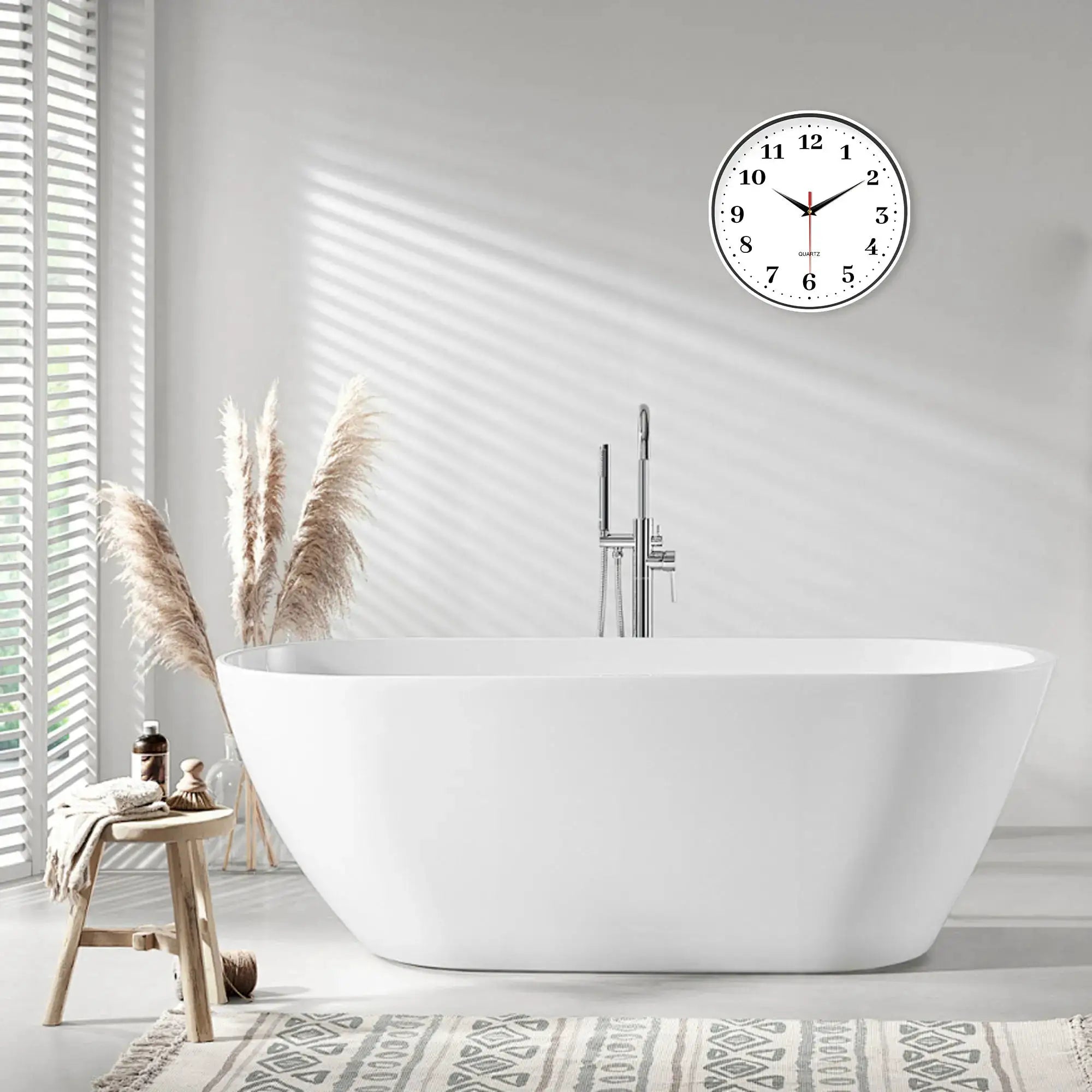 8-inch silent white wall clock with a simple modern design, battery-operated quartz movement.