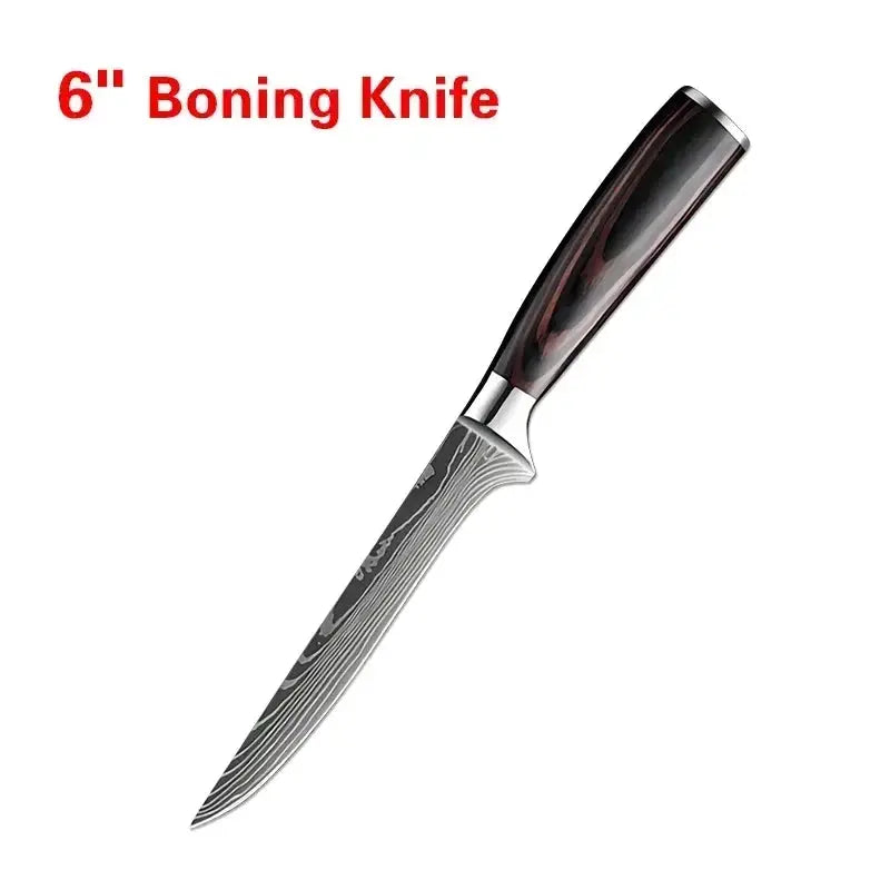 PrimeBlade Laser Damascus Kitchen Knife Set Durable Stainless Steel With Laser Pattern For Meat Fruit Bread And More
