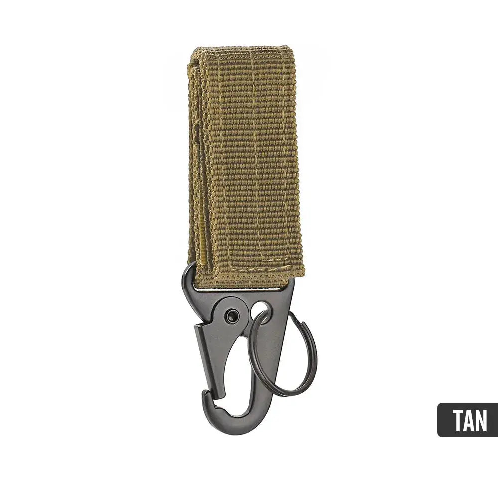 Carabiner high-strength nylon key hook with tan MOLLE strap and metal clip
