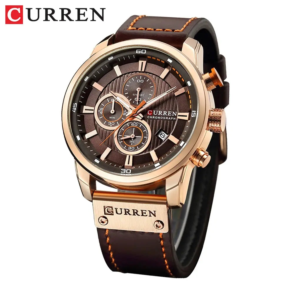 Curren Fashion Date Quartz Men Watch Luxury Chronograph Sport Wristwatch With Genuine Leather Band