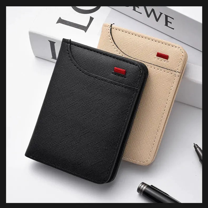 Simples Market men's vertical multi-card wallet, black and beige, compact card holder set of 2