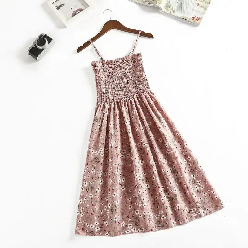 Summer Chiffon Camisole Dress For Women Elastic Waist Spaghetti Straps