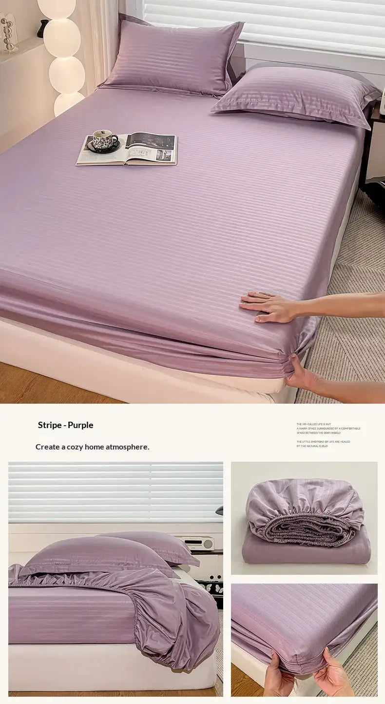 Purple fitted bed sheet with elastic band; soft solid color mattress cover for single to king beds.