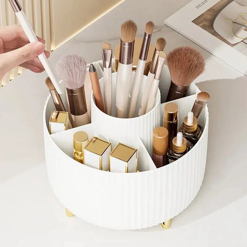 GlamBox 360 Rotating Makeup Desktop Storage Box Organizer Large Capacity Keeps Brushes Lipsticks Accessible