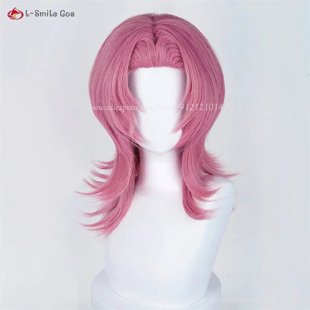 Simples Market pink anime cosplay wig for women and men, heat resistant synthetic hair, layered mid-length style