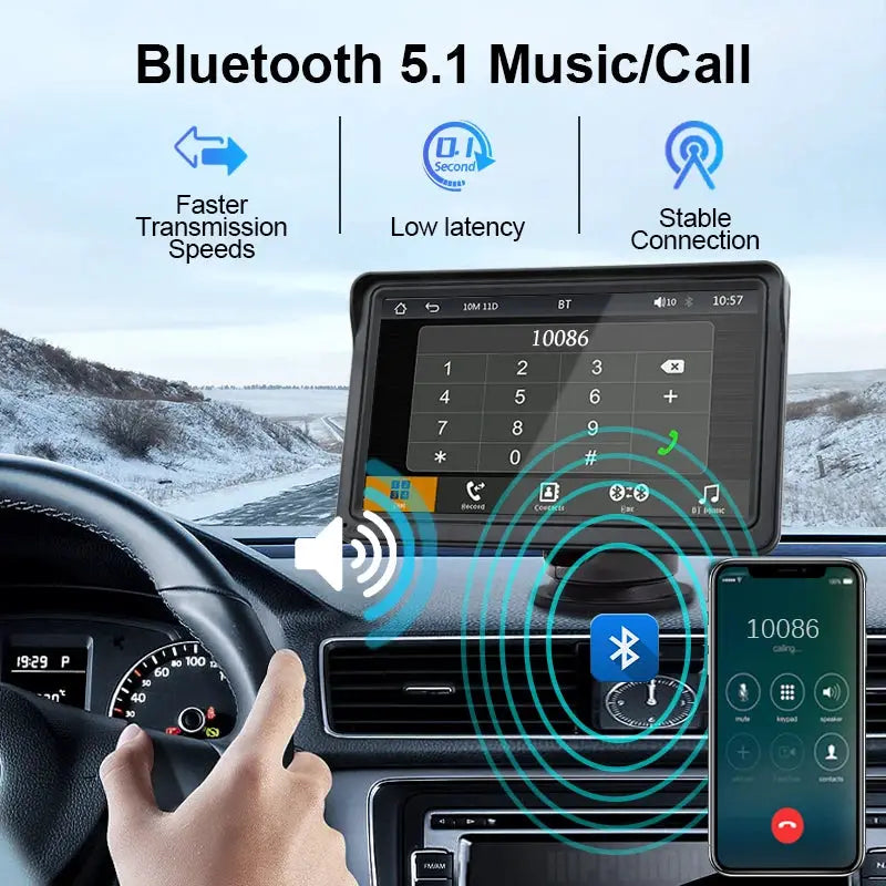 Hippcron 7Inch Car Radio With Wireless CarPlay Android Auto Universal