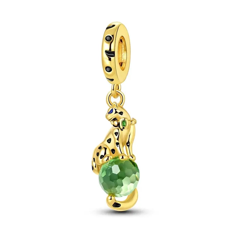 925 Sterling Silver Gold DIY Charms Beads Inlaid Zirconium Sun Leopard Pendants Fit Bracelet For DIY Jewelry Making