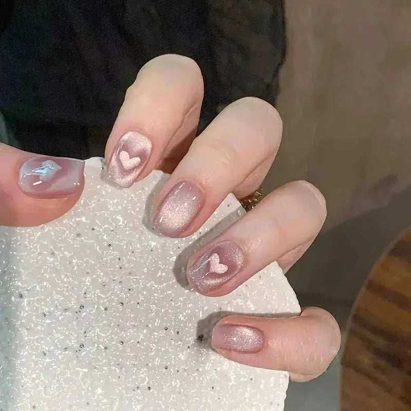 GlamNail Pro 24Pcs Short Square Coffin Press On Nails Set With Glue French Glitter Ballet Style
