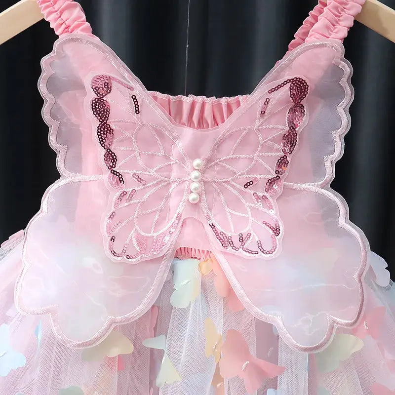 Baby Girl Dress Summer Butterfly Wings Halter Dazzle Puffy Skirt Princess Style for Baby Girls
