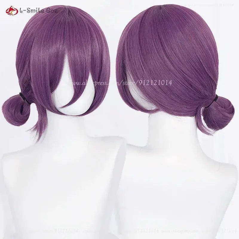 Anime Rezee cosplay wig, purple 45cm, heat-resistant synthetic hair, bob with twin buns