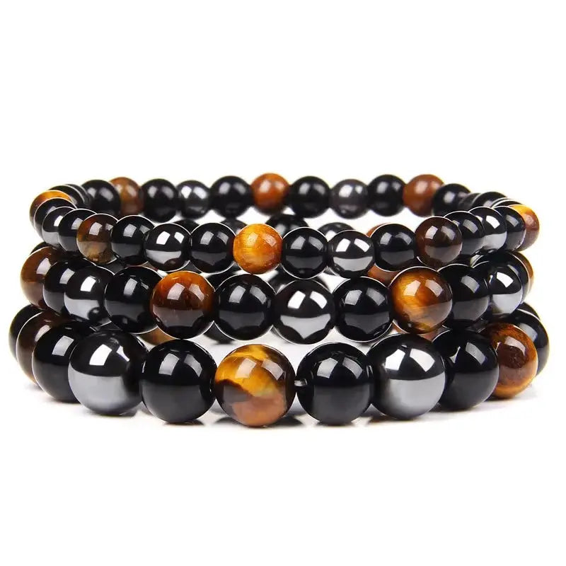 Natural Black Obsidian Hematite Tiger Eye Beads Unisex Bracelet for Magnetic Health Protection Soul Jewelry