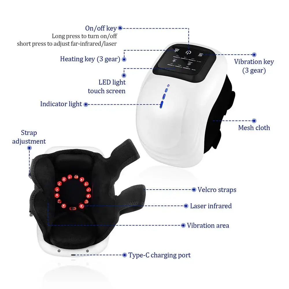 foreverlily Smart Knee Massager with LED touch screen, white main unit and black mesh cuff
