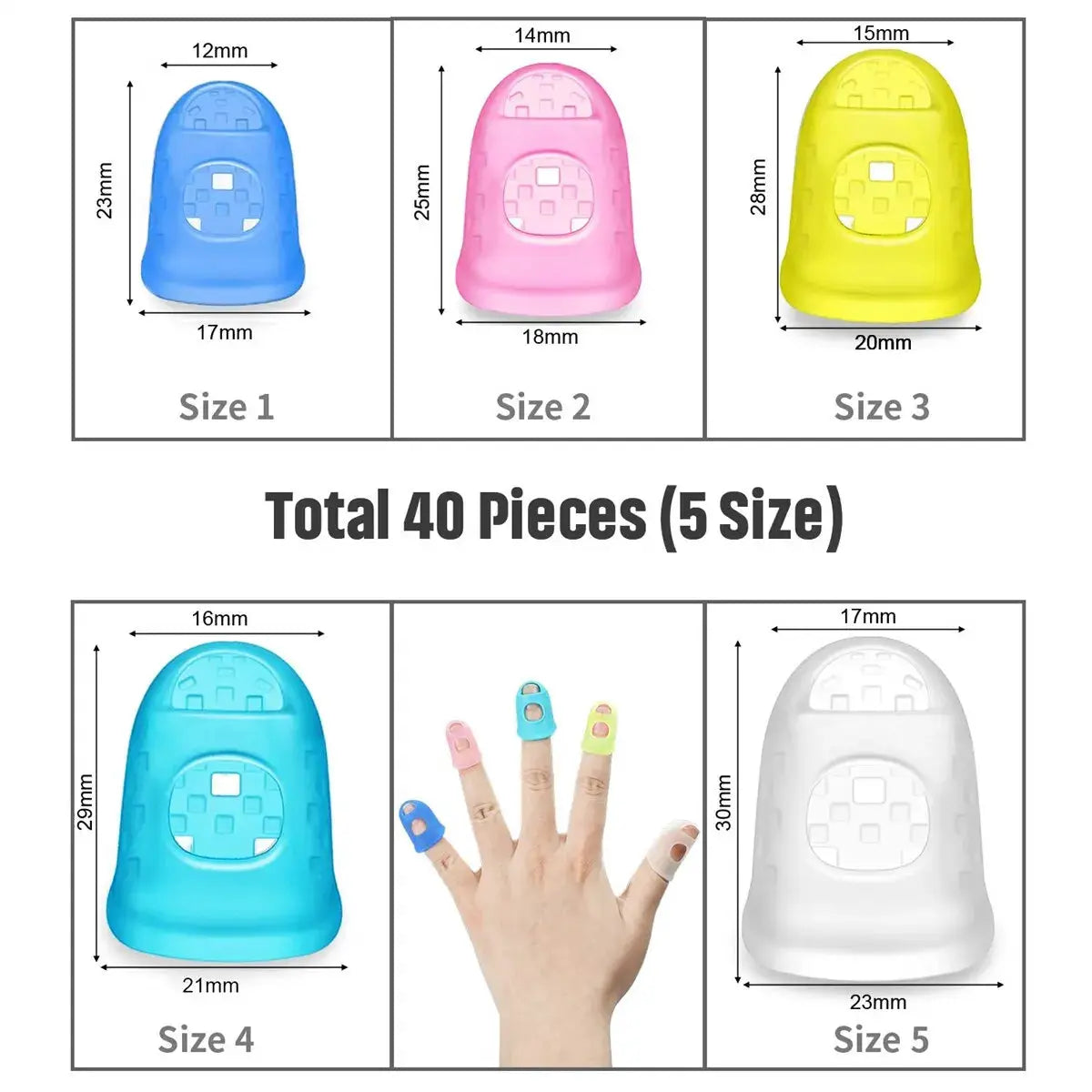 Guitar Fingertip Protectors Silicone Finger Guards Set 10 Pieces In 5 Sizes For Pain Free Practice And Performance