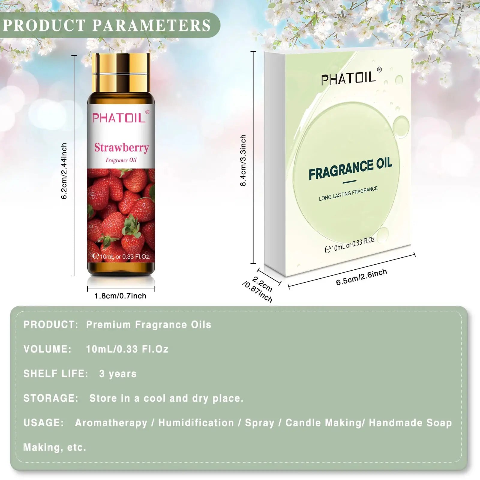 Phatoil Sweet Fruit Fragrance Oils Set 10ml For Aromatherapy And Diy Candles Cherry Apple Strawberry Mango Coconut