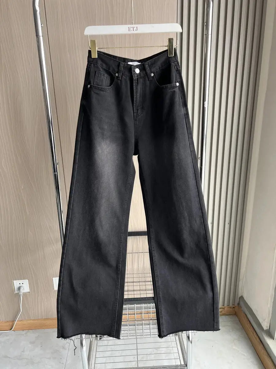 ETJ Wide Leg High Waist Jeans Women Five Pocket Washed And Comfortable