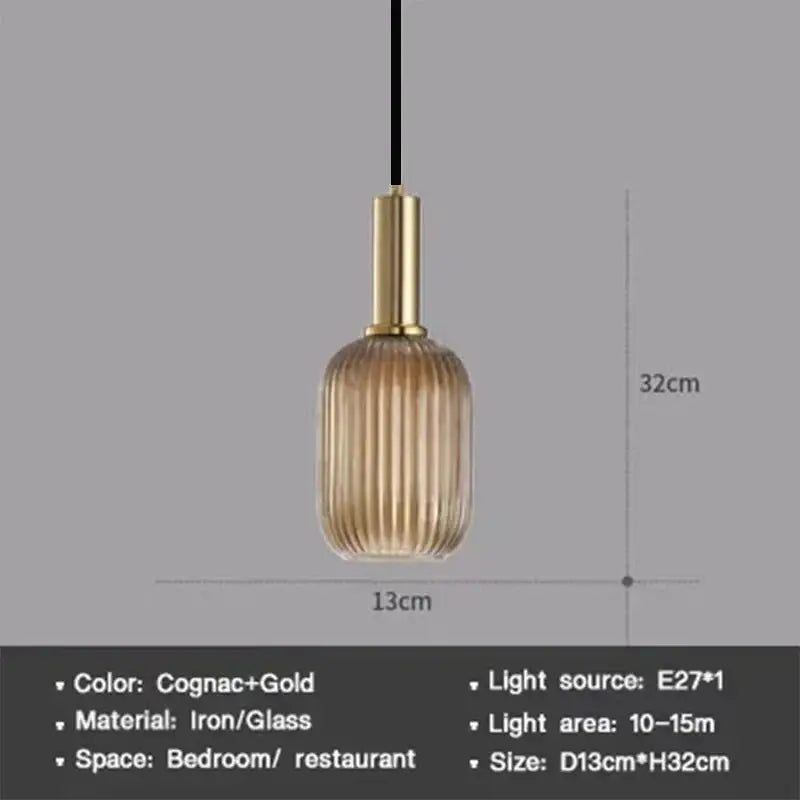 Simples Market Nordic glass pendant light, cognac glass shade with gold fitting on black cord, single head