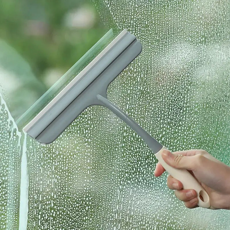 Silicone scraper wiper by Simples Market, gray blade with beige handle for glass windows and shower doors