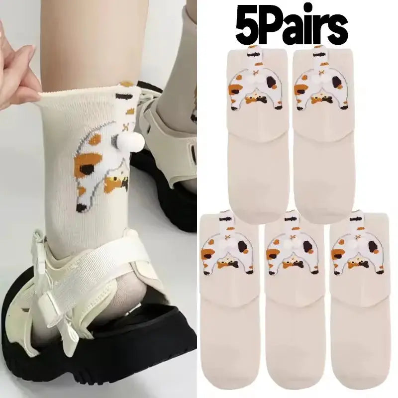 3D Cute Cat Socks Black And White Cotton Socks For Women And Girls Breathable Soft Kawaii Gift Sock Set