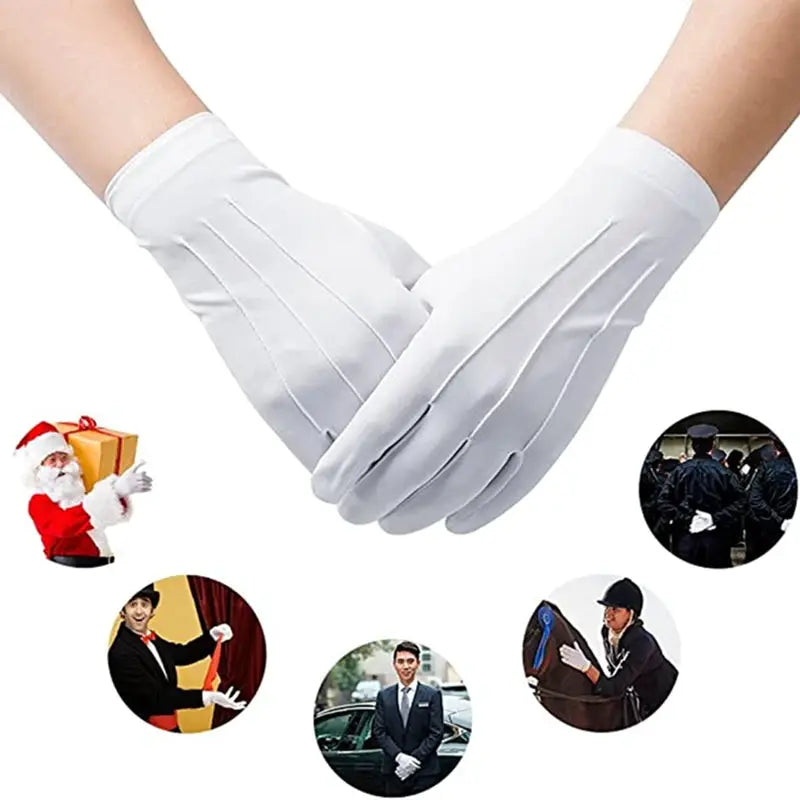 4-pcs white cotton gloves for men, formal tuxedo and ceremony wear, cosplay-ready.