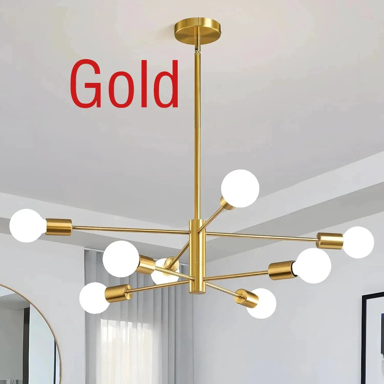 Nordic LED Chandelier gold finish with multiple arms and round bulbs