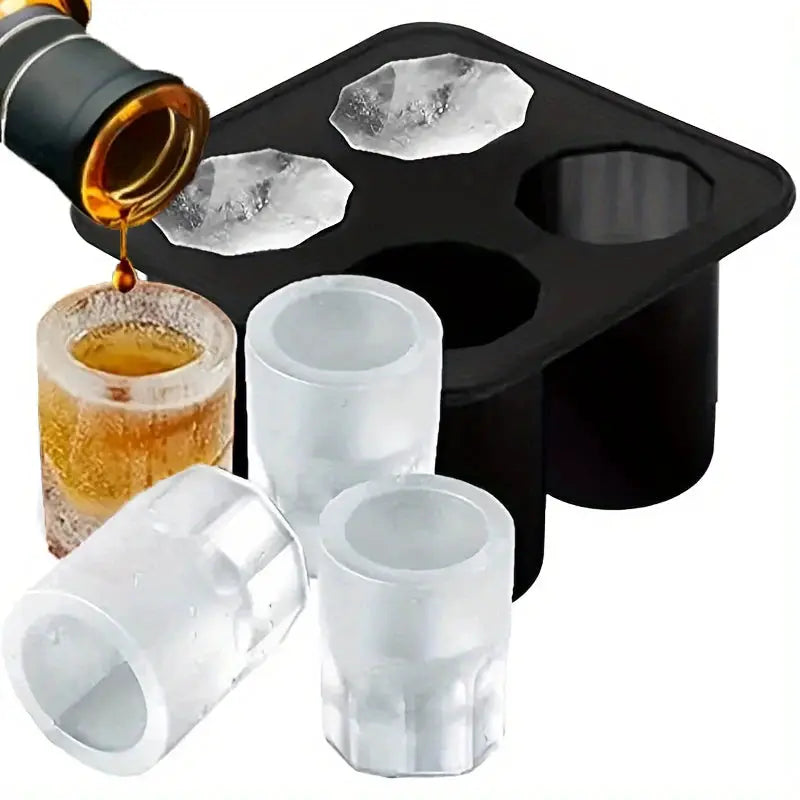 Silicone Ice Cube Mold Four Hole Round Cup Shape Ice Block Maker For Whiskey Beer Bar Kitchen Tools