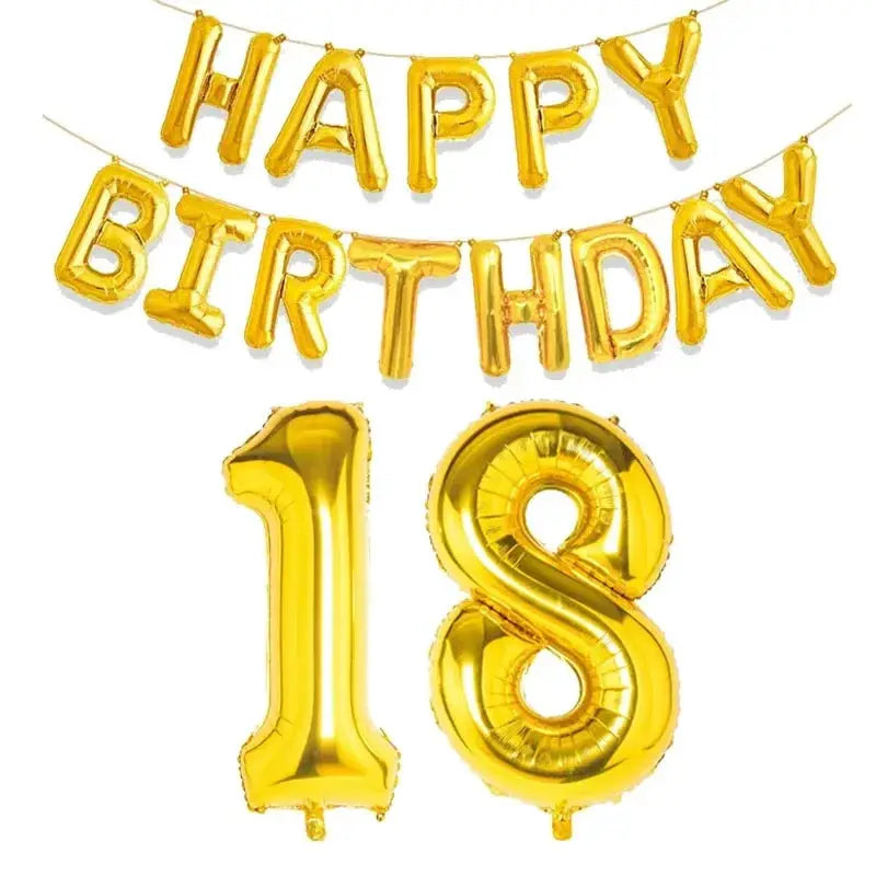 15 Piece Gold Happy Birthday Foil Balloons Set With Numeric Cutouts For Milestone Ages 10 To 60 Kids And Adults