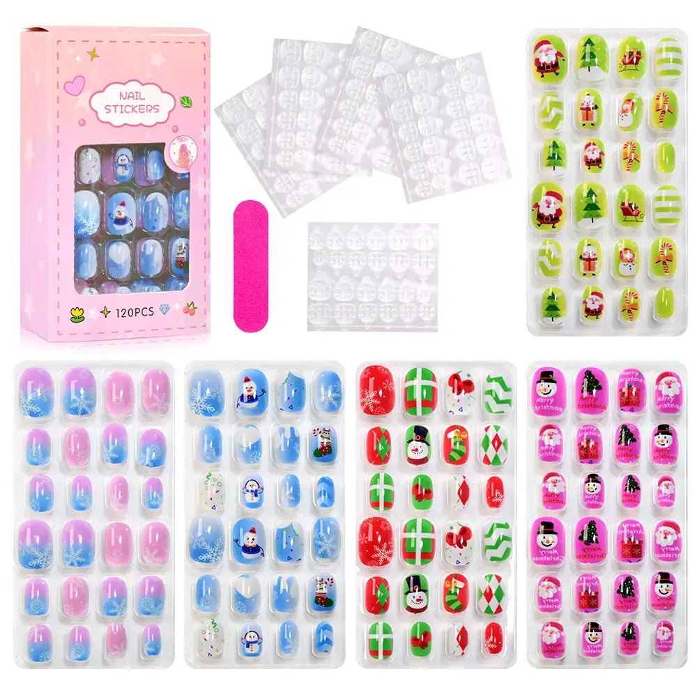KawaiiKidz Kids Cartoon Press On Nails Acrylic Full Cover Short False Nails Safe Easy To Apply Jelly Glue 120Pcs