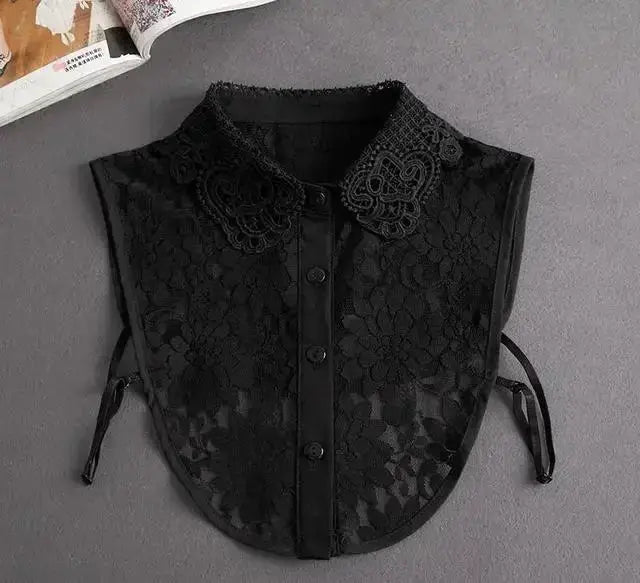 Detachable White Faux Collar With Front Tie For Women And Girls Vintage Lace Blouse Collar