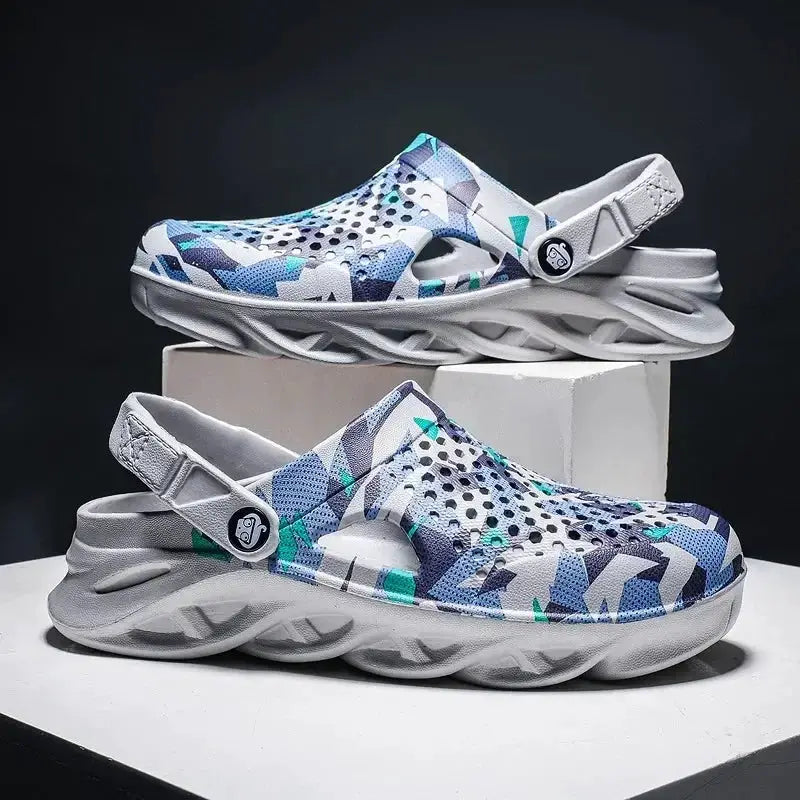 UrbanStride Mens Flat Sandals EVA Platform Lightweight Summer Outdoor Slippers Casual Breathable Graffiti Pattern