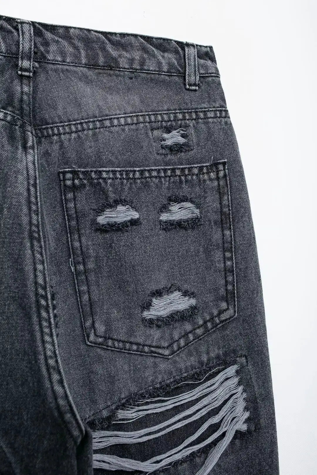 HH 2024 Womens Distressed Patchwork Denim Jeans High Waist Ripped