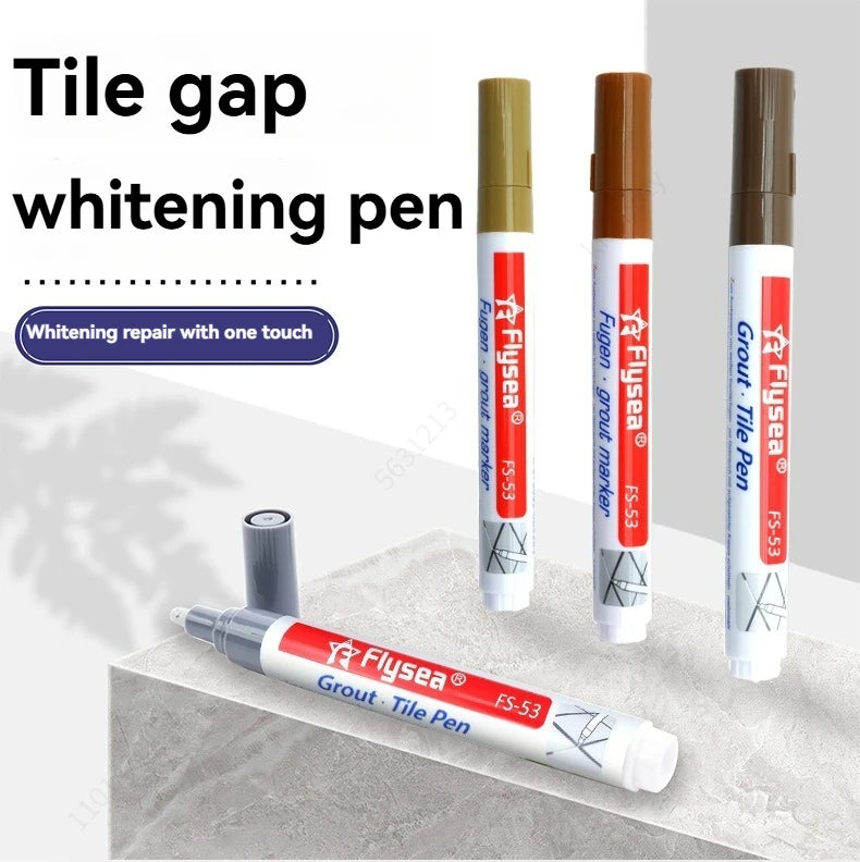 Flysea grout tile pen set of 5; waterproof wall seam markers in black, white and beige