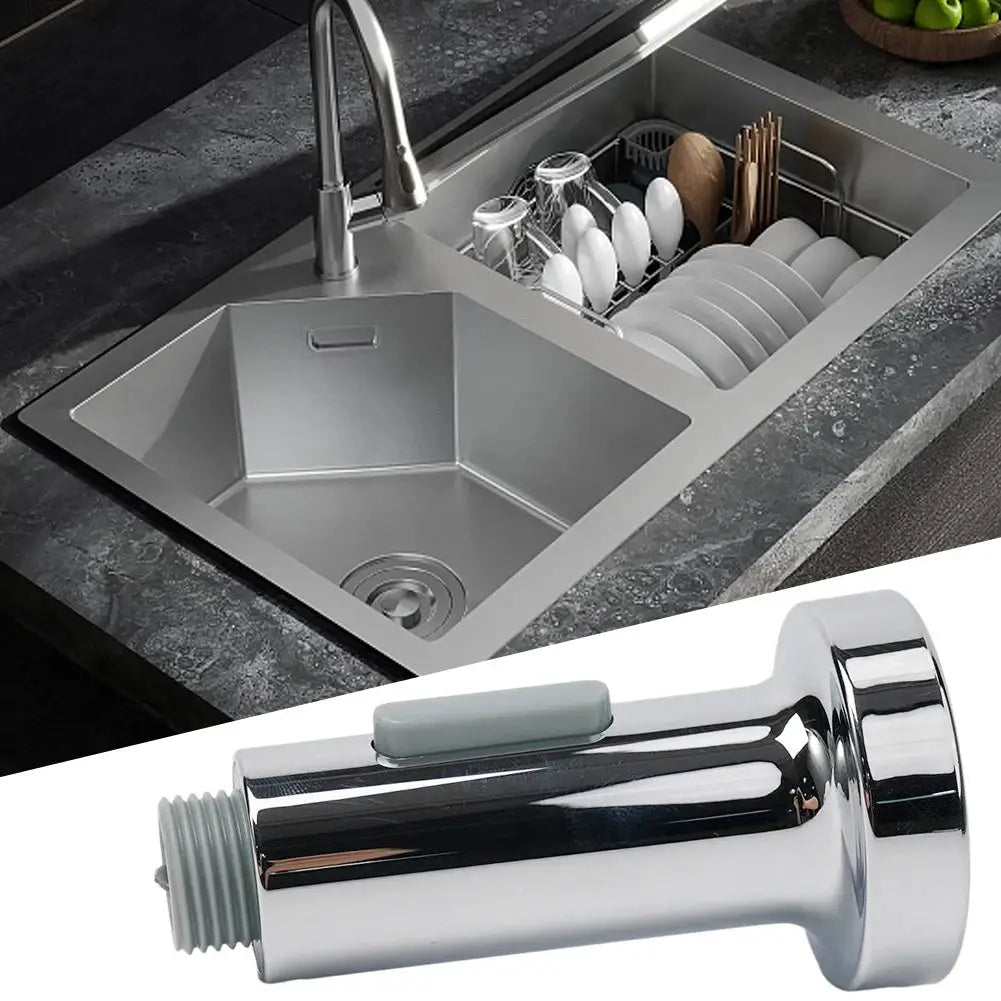ABS kitchen faucet head replacement, chrome pull-down spray head with gray trigger for pull-out sprayer.