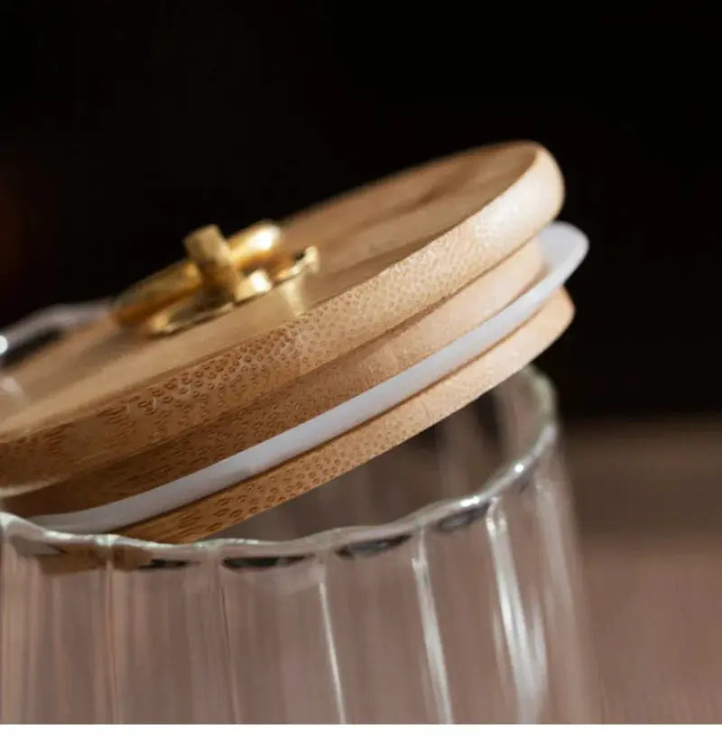 Glass Airtight Storage Jars With Wood Lids For Grains Tea Coffee Beans Candy Kitchen Organization Containers