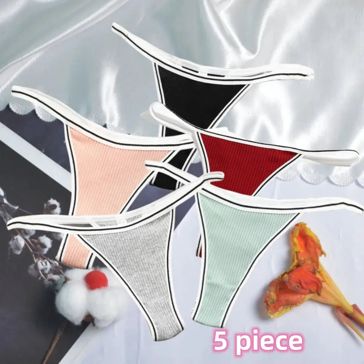 Women's cotton thong underwear 5-piece set in assorted colors from Simples Market