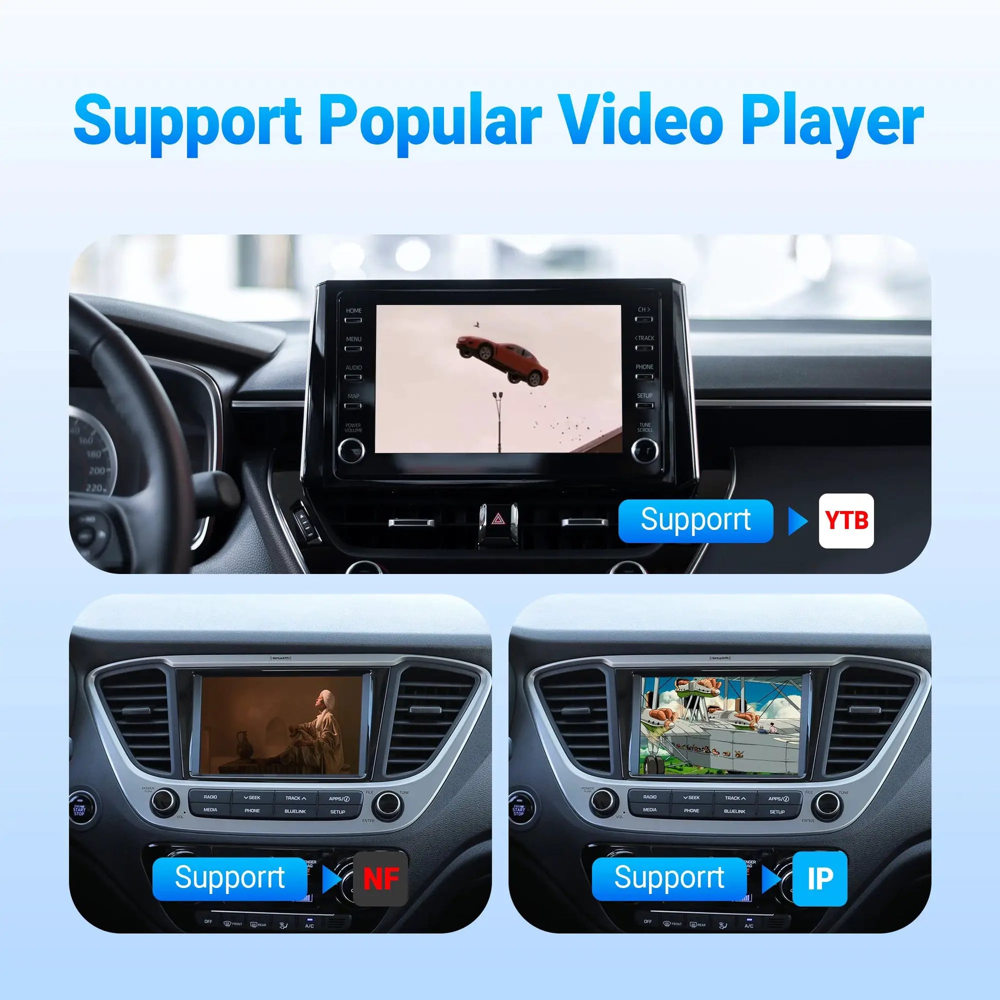 OTTOCAST P3 OttoAibox black car infotainment box installed in dashboard, showcasing CarPlay/Android Auto display.