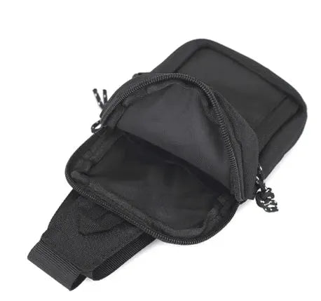 Men's black Oxford-style mini crossbody bag with zipper and adjustable strap
