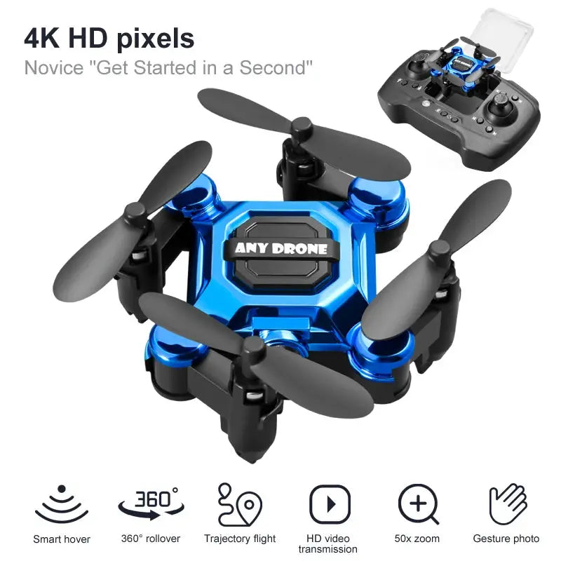 K04 mini folding blue quadcopter drone with remote controller and four propellers