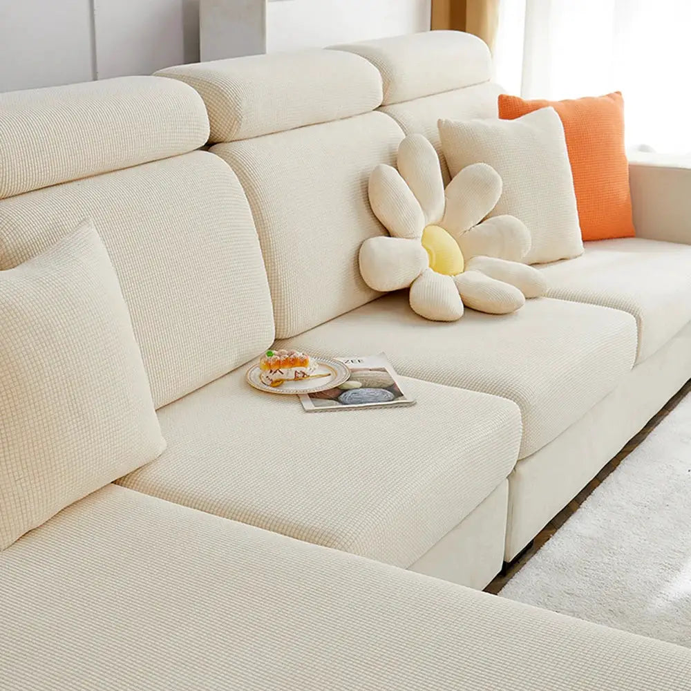Jacquard Pure Sofa Covers by Simples Market, beige Polar Fleece stretch couch protector