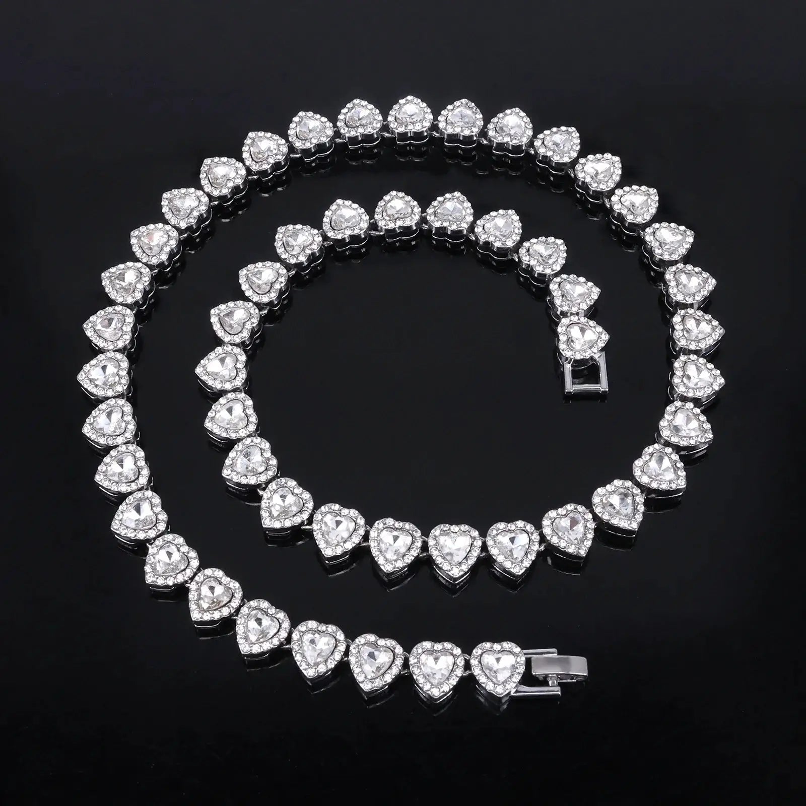 Yupsk 45cm 20cm Shiny Heart Rhinestone Hip Hop Rock Tennis Chain Bracelet Necklace Women Men Trendy Jewelry Set Gift