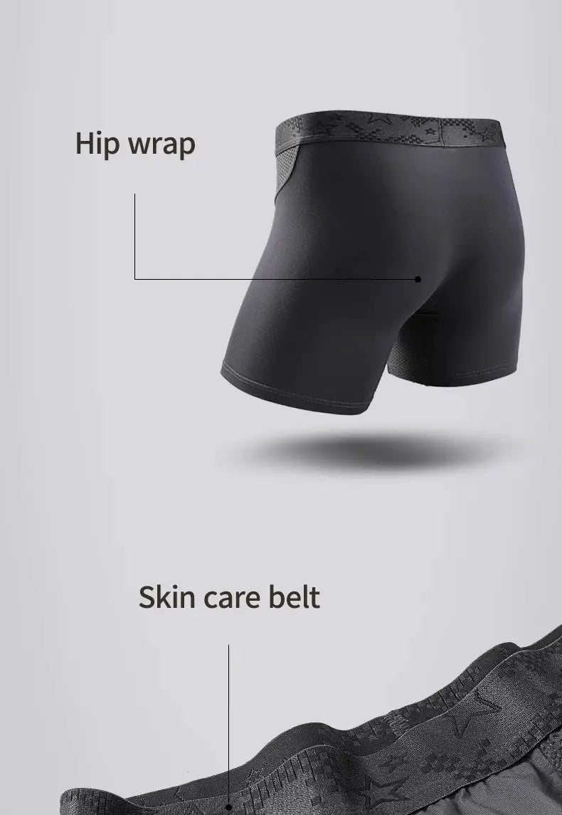 Simples Market men's extra-long sports boxer briefs in black, breathable, anti-wear, size large
