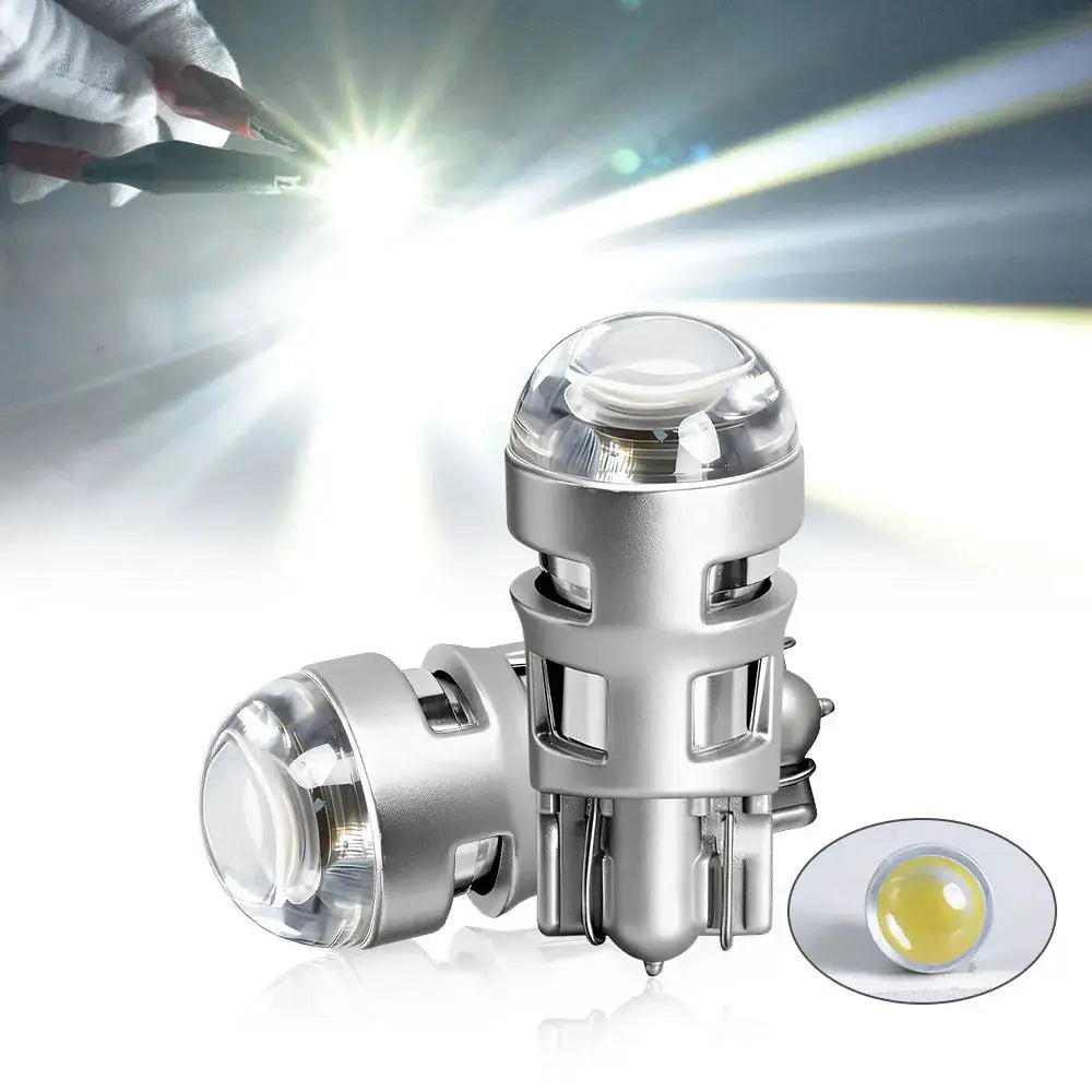 2-pack Ultra Bright T10 W5W LED signal lamp bulbs with silver metal housing and clear lens, white light