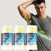 Men's deodorant sticks (3) with clear caps and blue labels by Youngcome