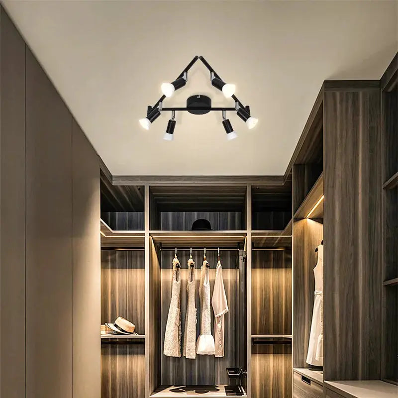 GU10 modern LED ceiling lamp with multiple adjustable spotlights in a black metal fixture